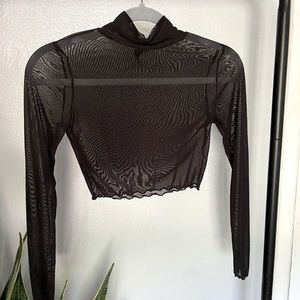 Black Mesh Long-Sleeve Top